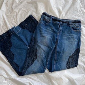 Dark Wash Lace Sequined Mid Rise Bootcut Jeans